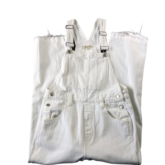 Madewell White Straight Leg Overalls with Raw Hem Style:H6642 Preppy Classic - Picture 1 of 11